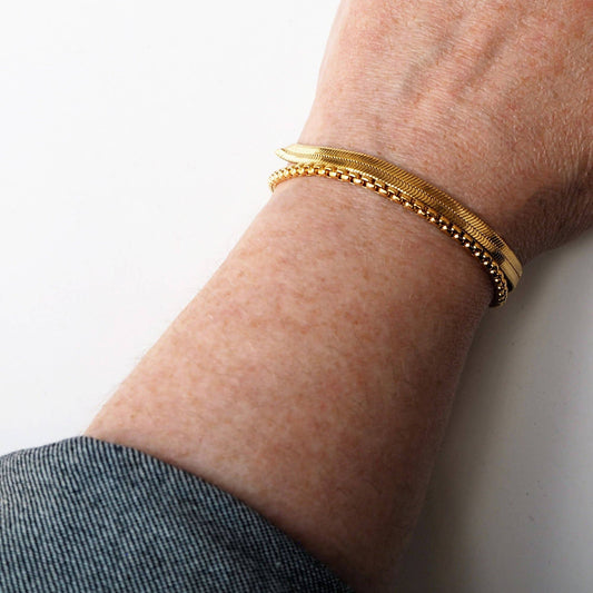 Waterproof gold layered herringbone and box chain bracelet