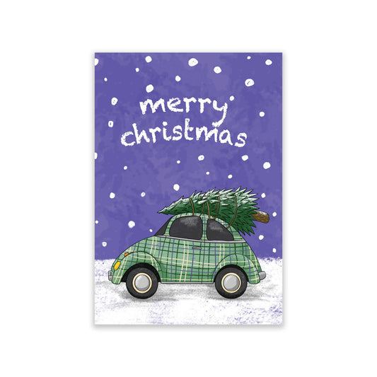Retro camper van and Land Rover mini Christmas cards