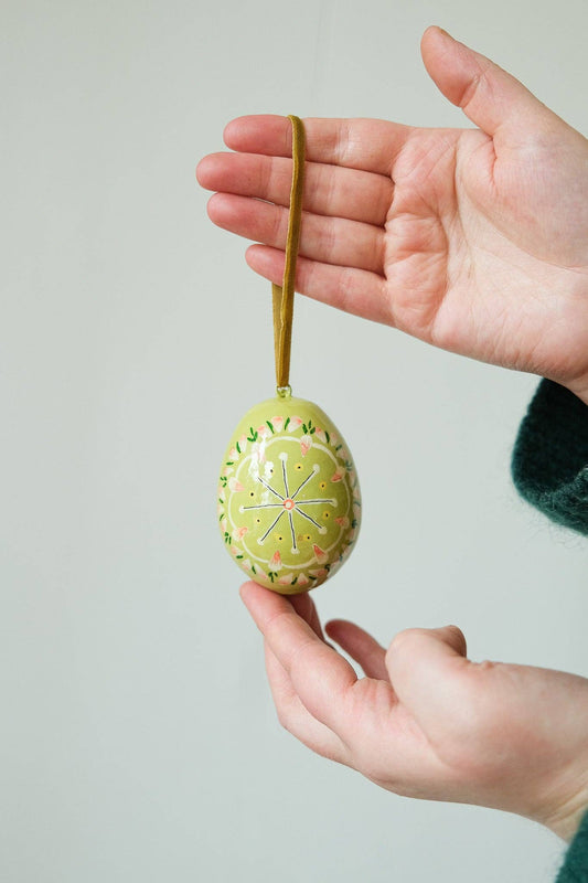 Close-up of Hand-Painted Yellow Easter Egg Detail