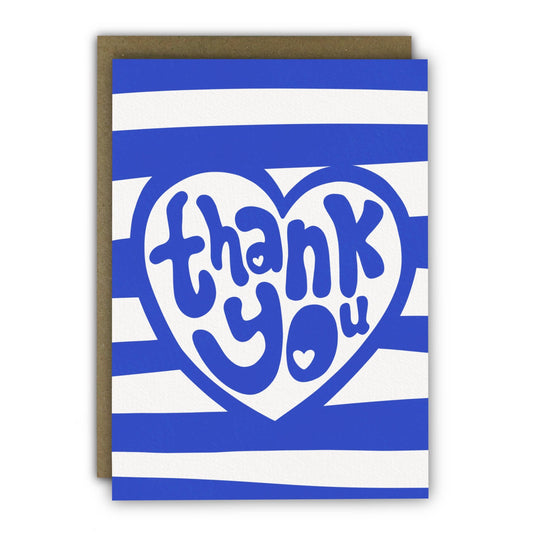 Heart and Nautical Stripes Thank You Card with Kraft Envelope