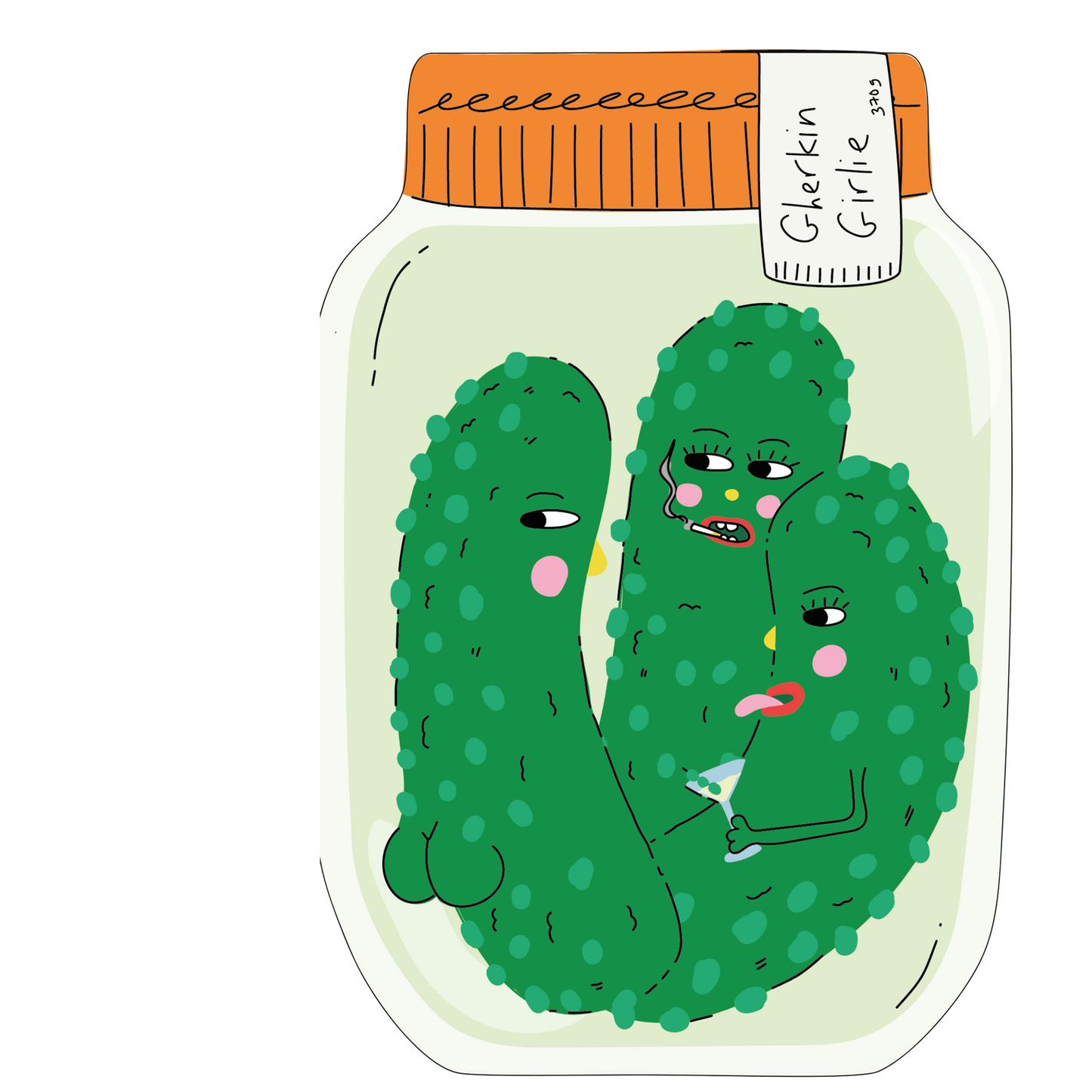 Eat the Moon Gherkin Girlie Die Cut Greeting Card front with playful gherkin design