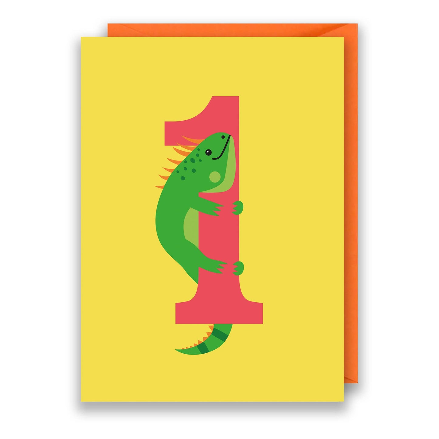 First birthday card for kids featuring a green lizard hugging the number one, UK made and plastic-free.