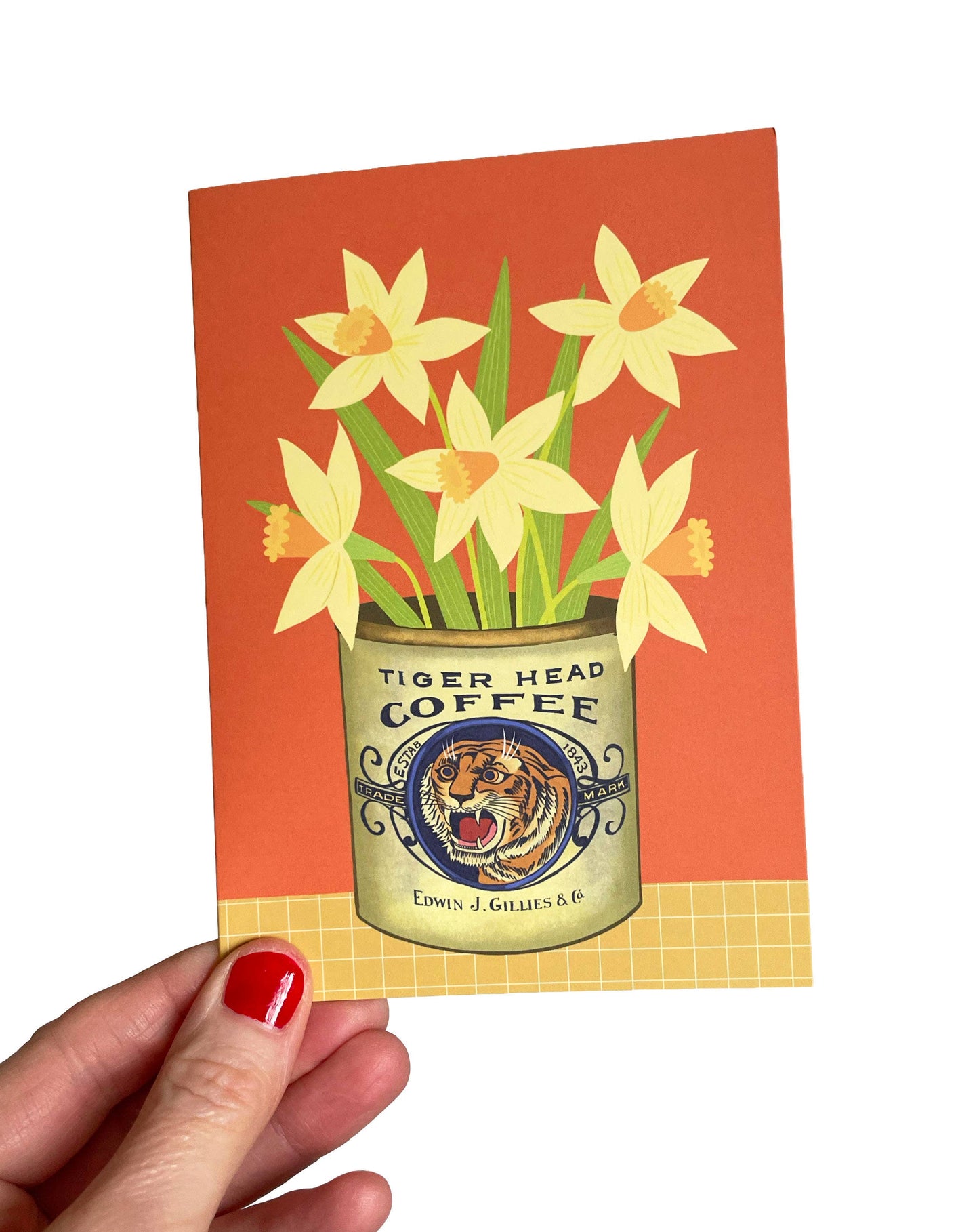 Daffodils Tin A6 greetings card with brown kraft envelope
