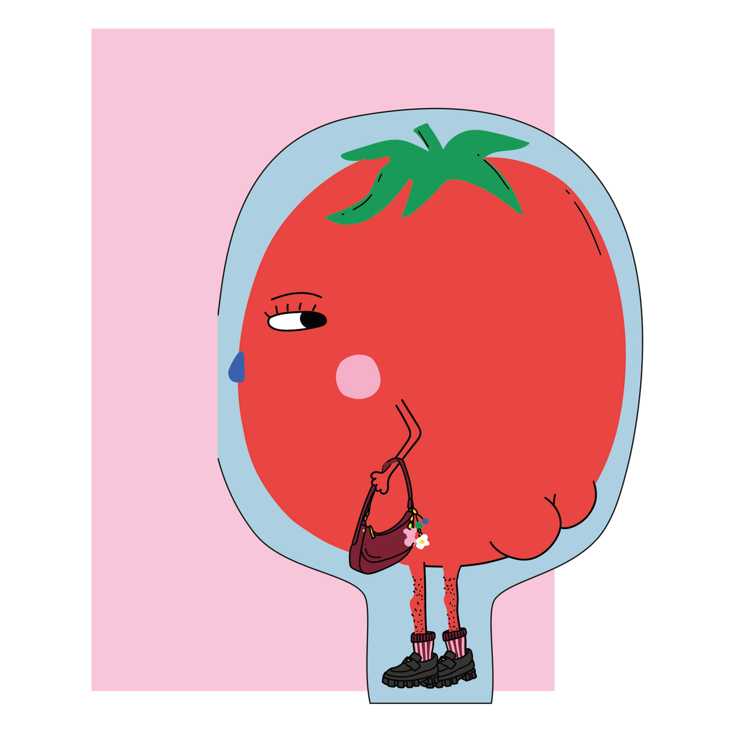 Eat the Moon Hey Tomato! Die Cut Greeting Card front with playful tomato design