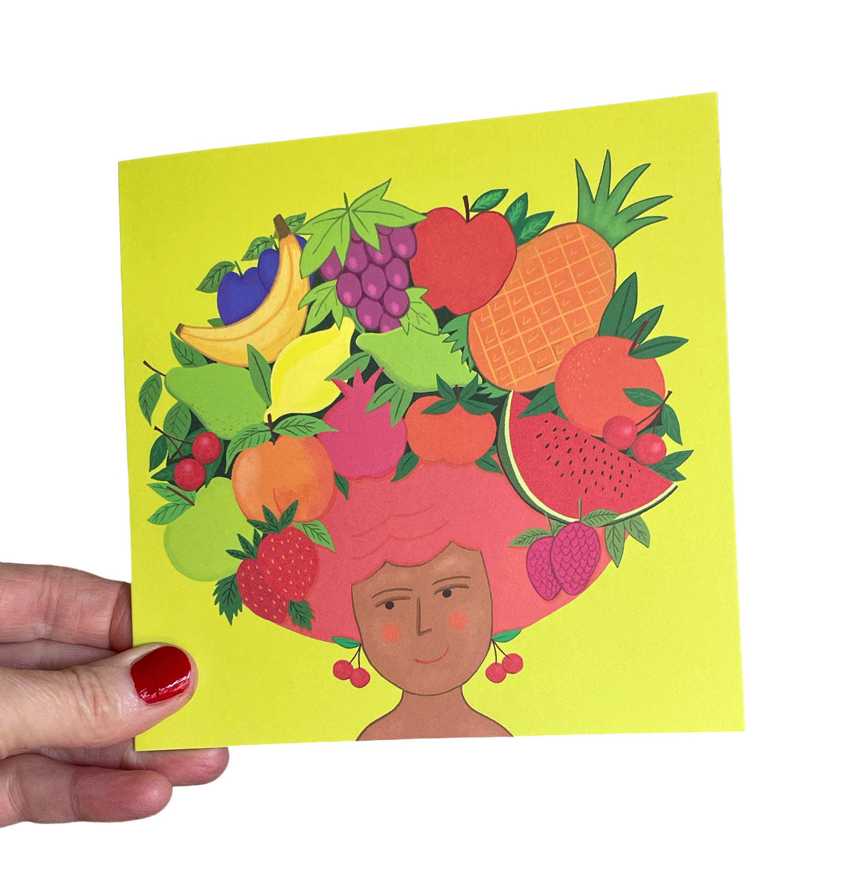Fruit Head Green Square Greeting Card with Kraft Envelope