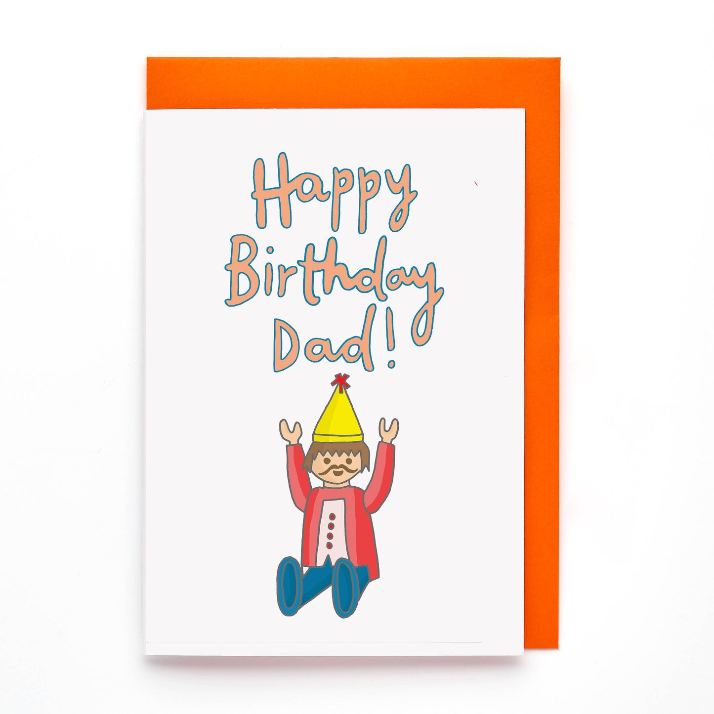 Celebrate Dad’s special day with a playful and nostalgic birthday card. Featuring a hand-drawn illustration of a beloved retro toy figure, this design perfectly captures the charm of the past while bringing a smile to the present. The cheerful message on the front reads "Happy Birthday Dad!" making it an ideal way to honour a doting dad or fabulous father figure.