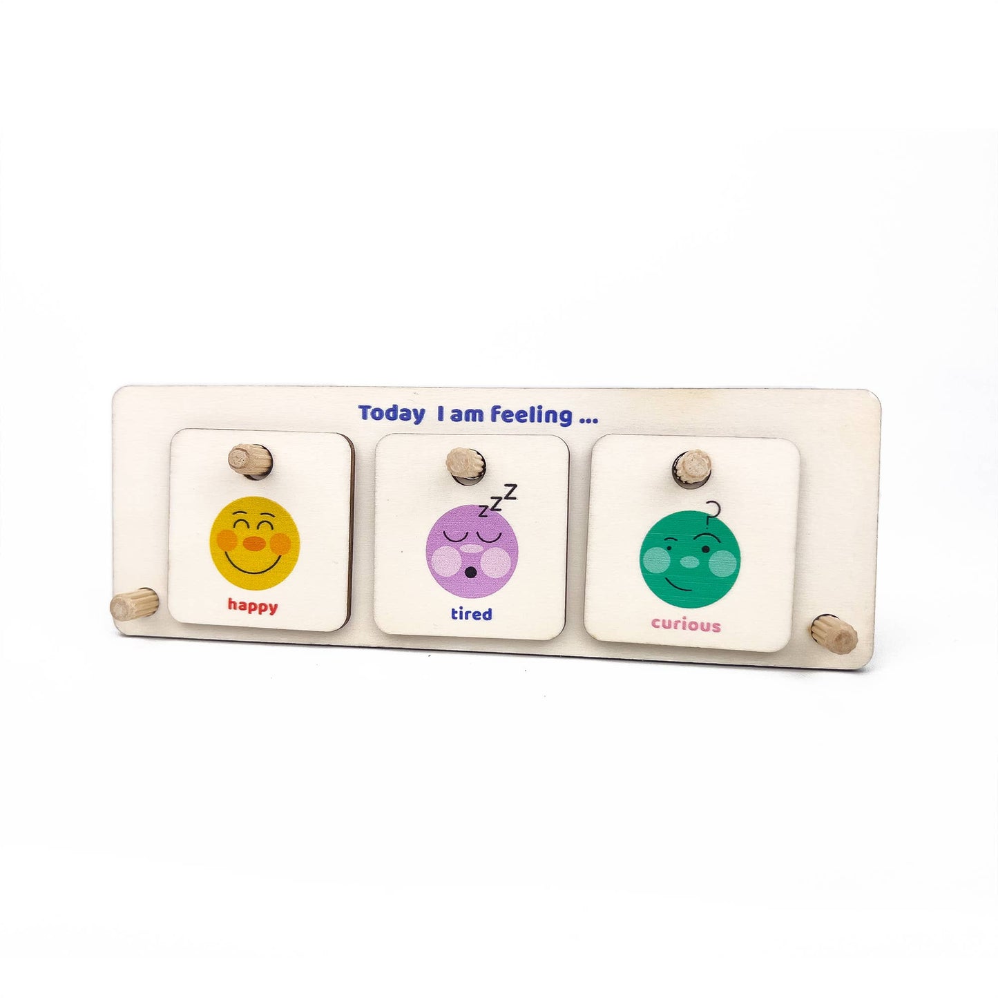 Emotional intelligence learning tool with 16 wooden feelings tokens, sustainable and plastic free