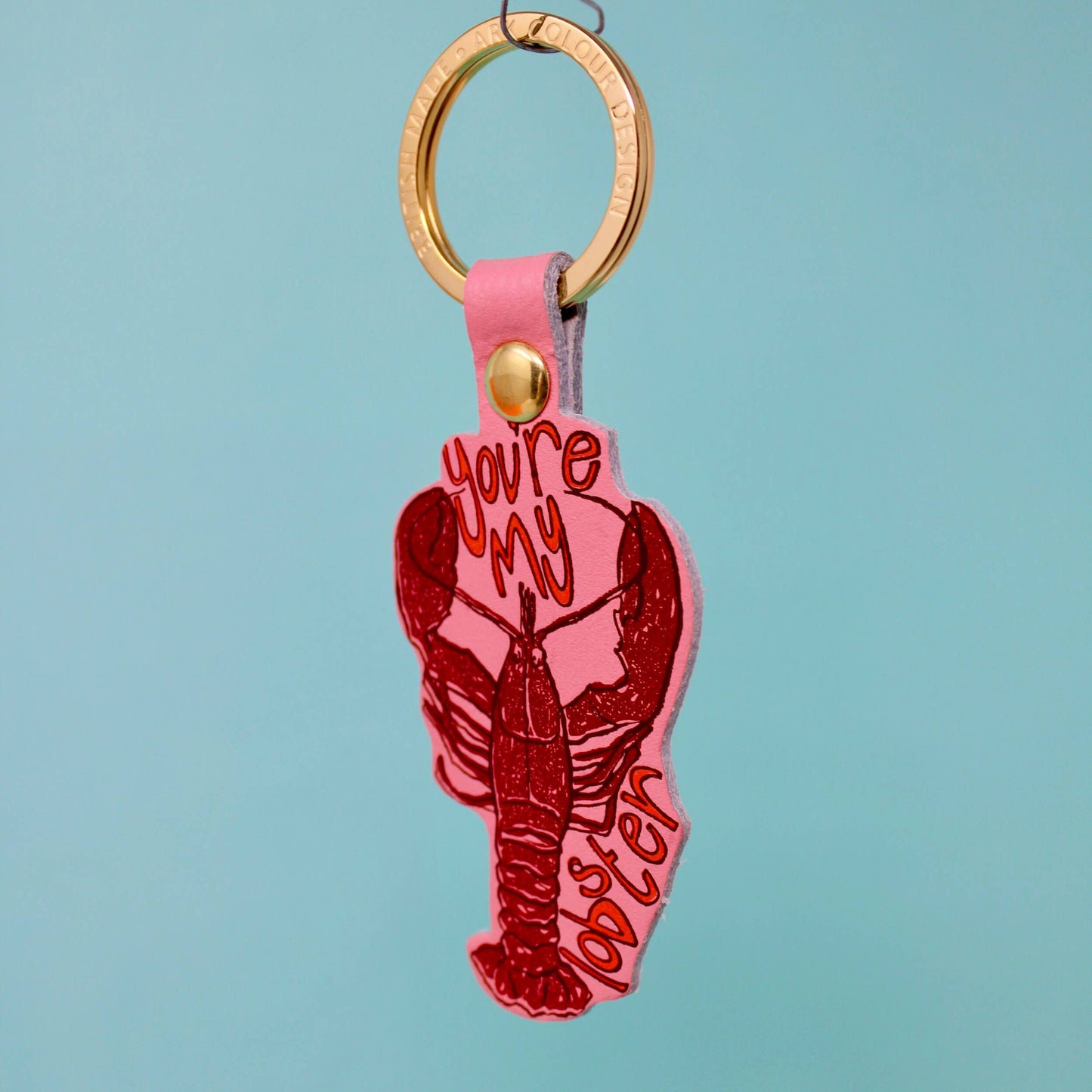 Sustainably sourced genuine leather "You're My Lobster" key fob by Ark Colour Design with gold plated ring