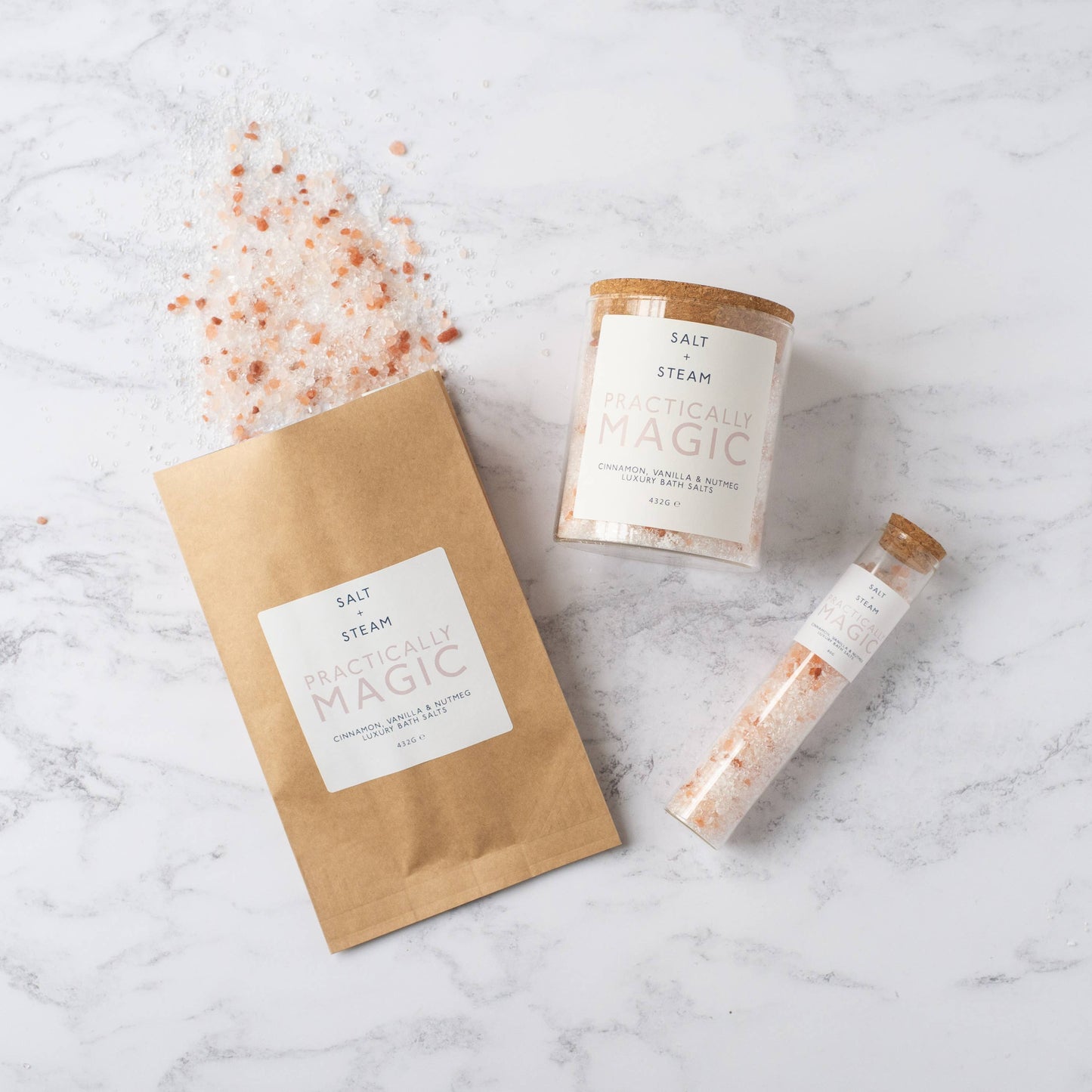 Muscle-soothing, hydrating bath salts in eco-friendly packaging