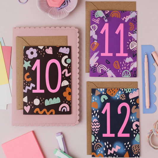 Eco-friendly 10th Birthday Card with kraft envelope, detail