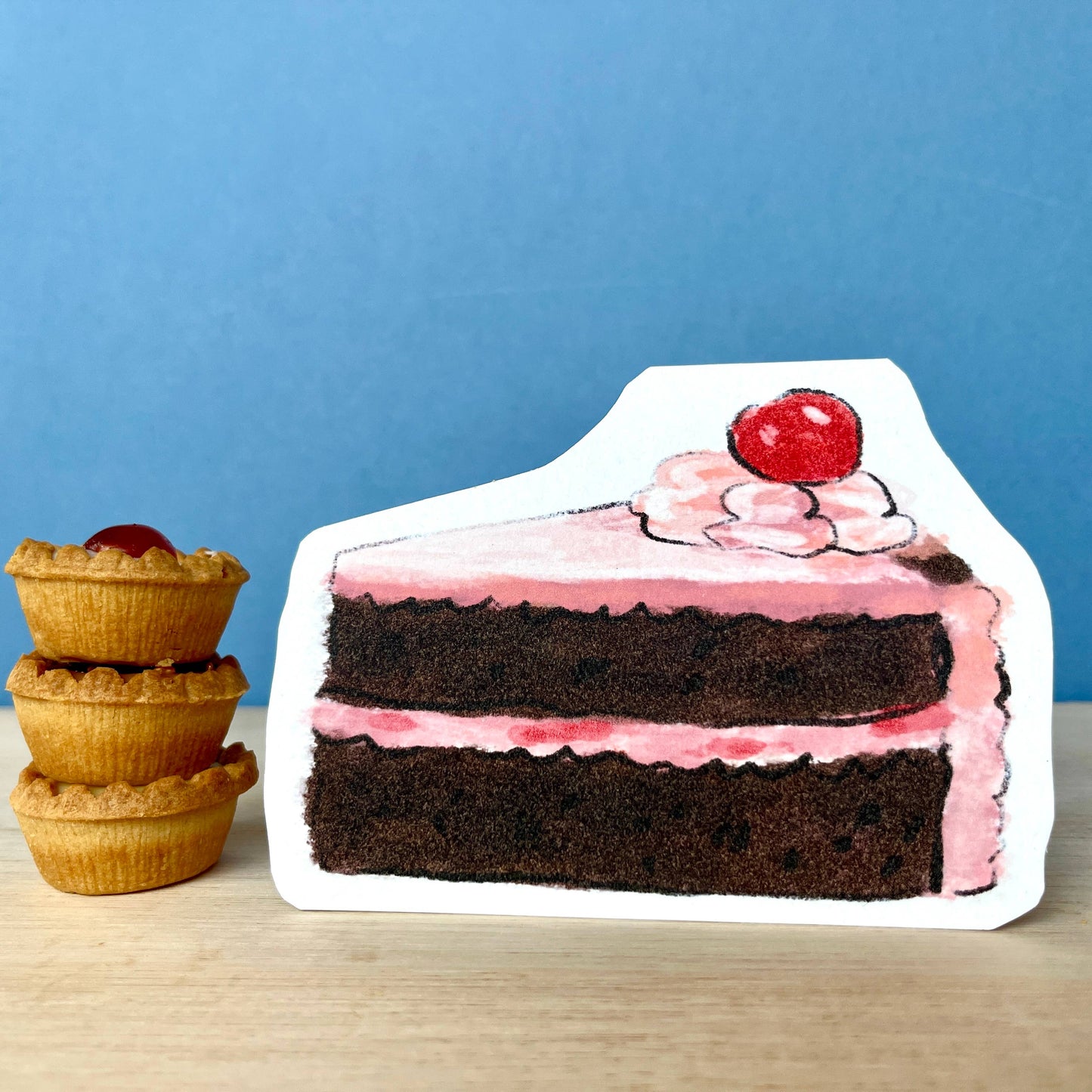 Slice of Cake Dream Card by Laura Skillbeck, hand-drawn illustration on recycled card