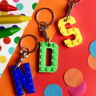 Close-up of personalised brick keyring, showcasing textured detail