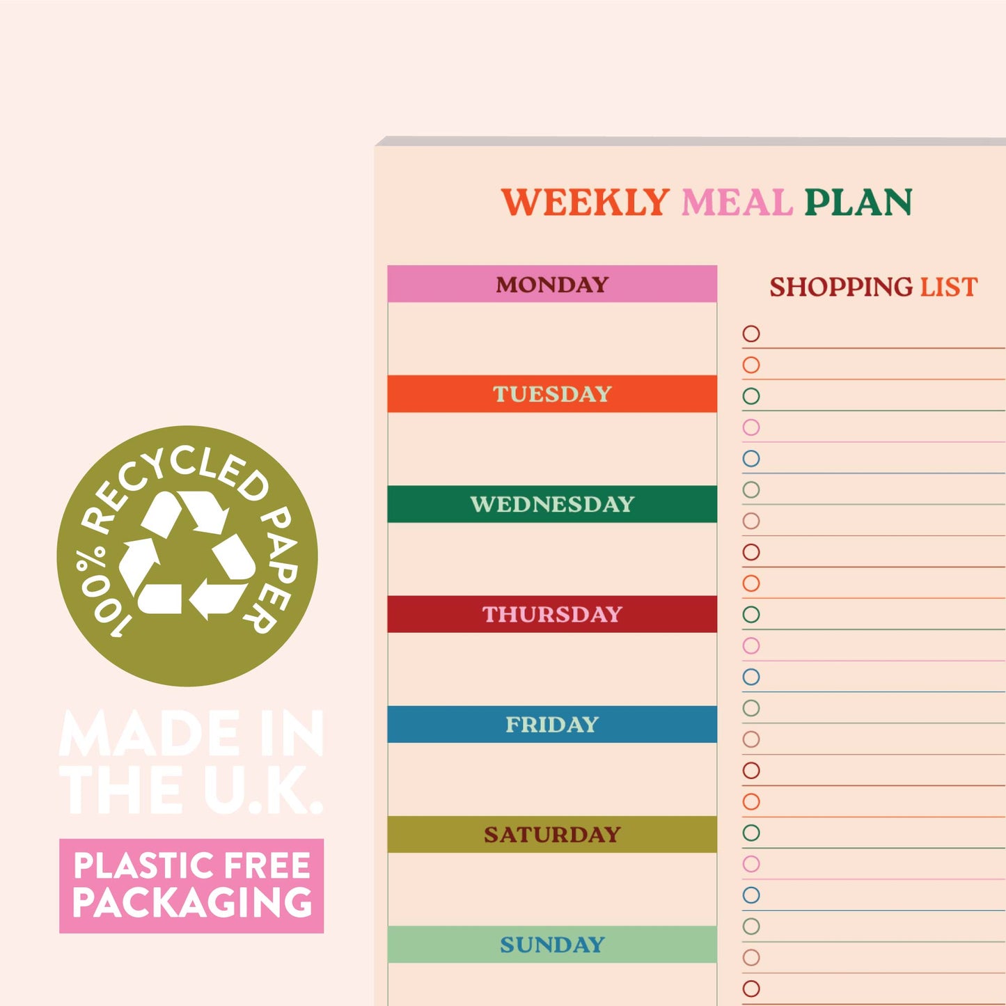 A5 Good Tuesday Meal Plan on recycled paper.