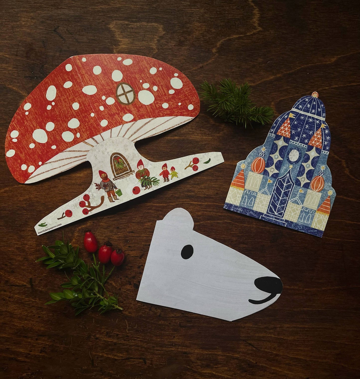 Snowy Mushroom Christmas Card with recycled vegan envelope, festive design