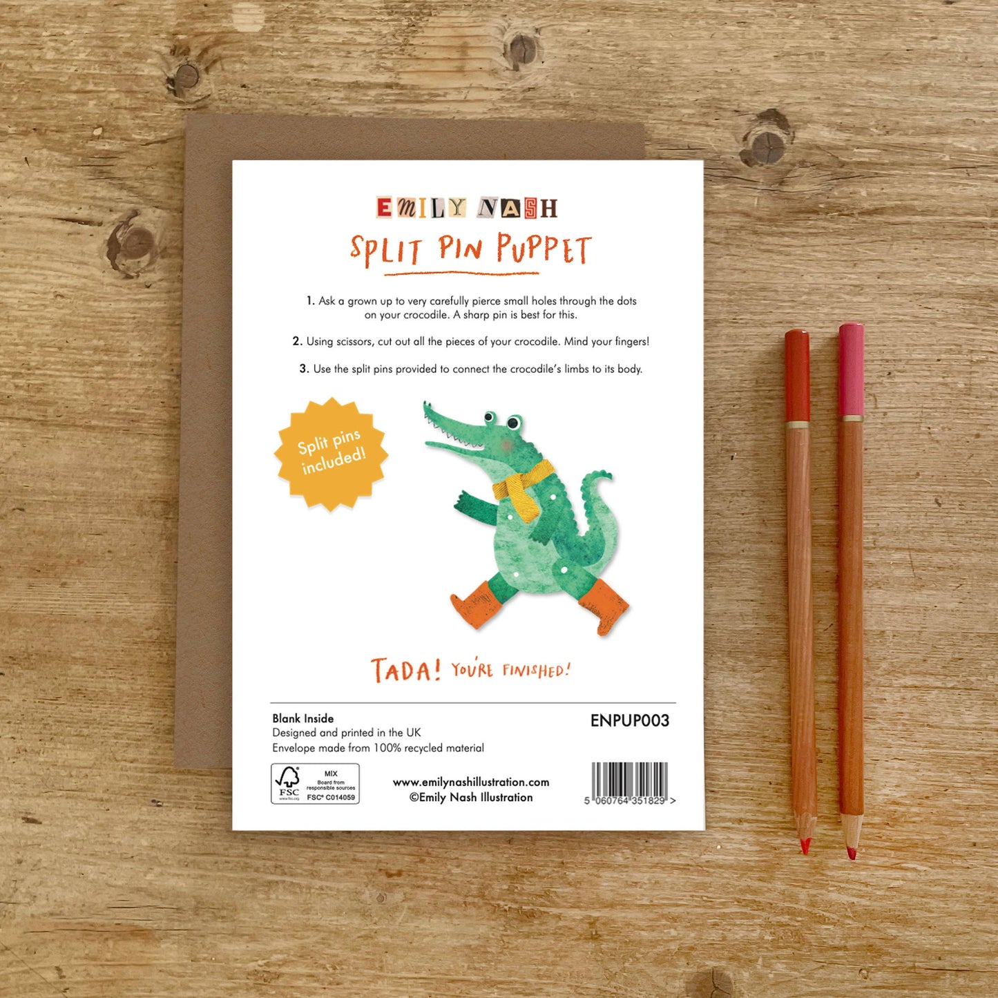 Crocodile Split Pin Puppet A5 Birthday Greeting Card