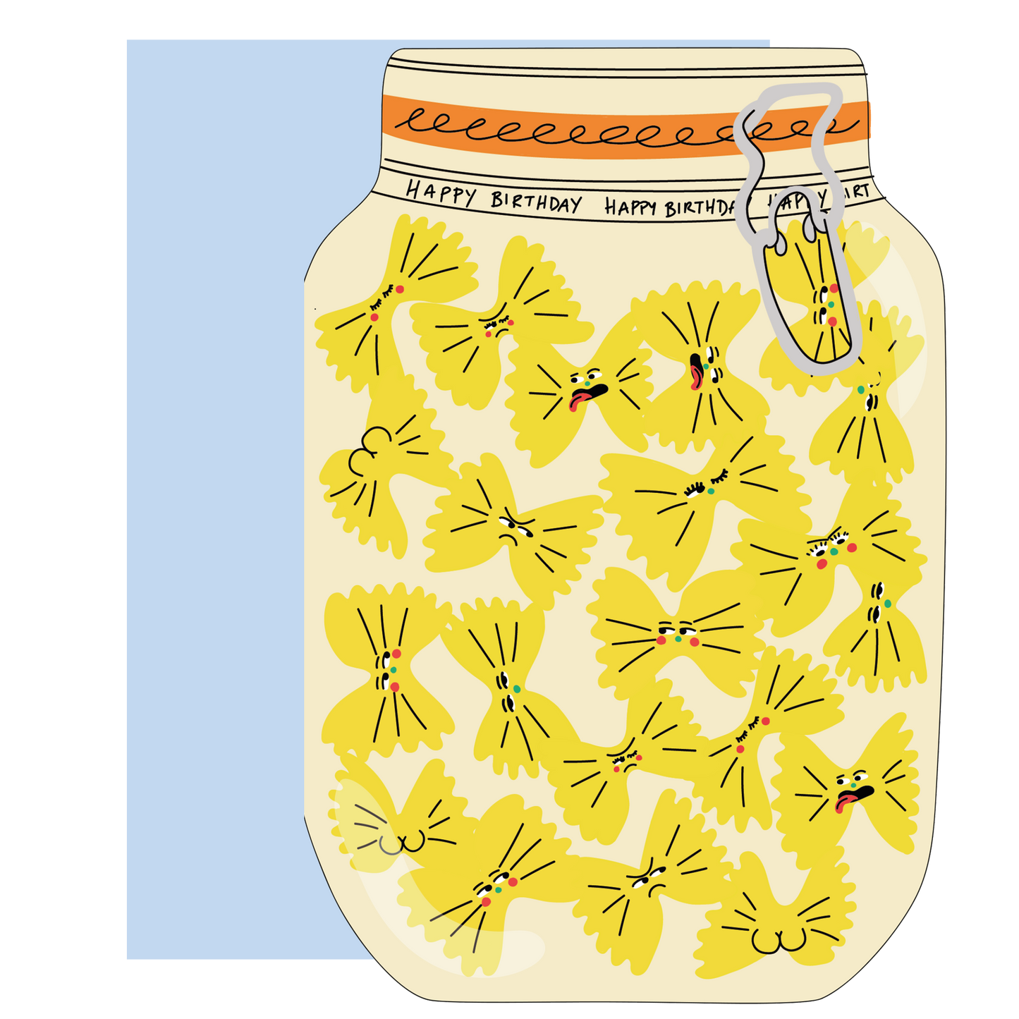 Eat the Moon Pasta Jar Die Cut Greeting Card front with playful pasta jar design