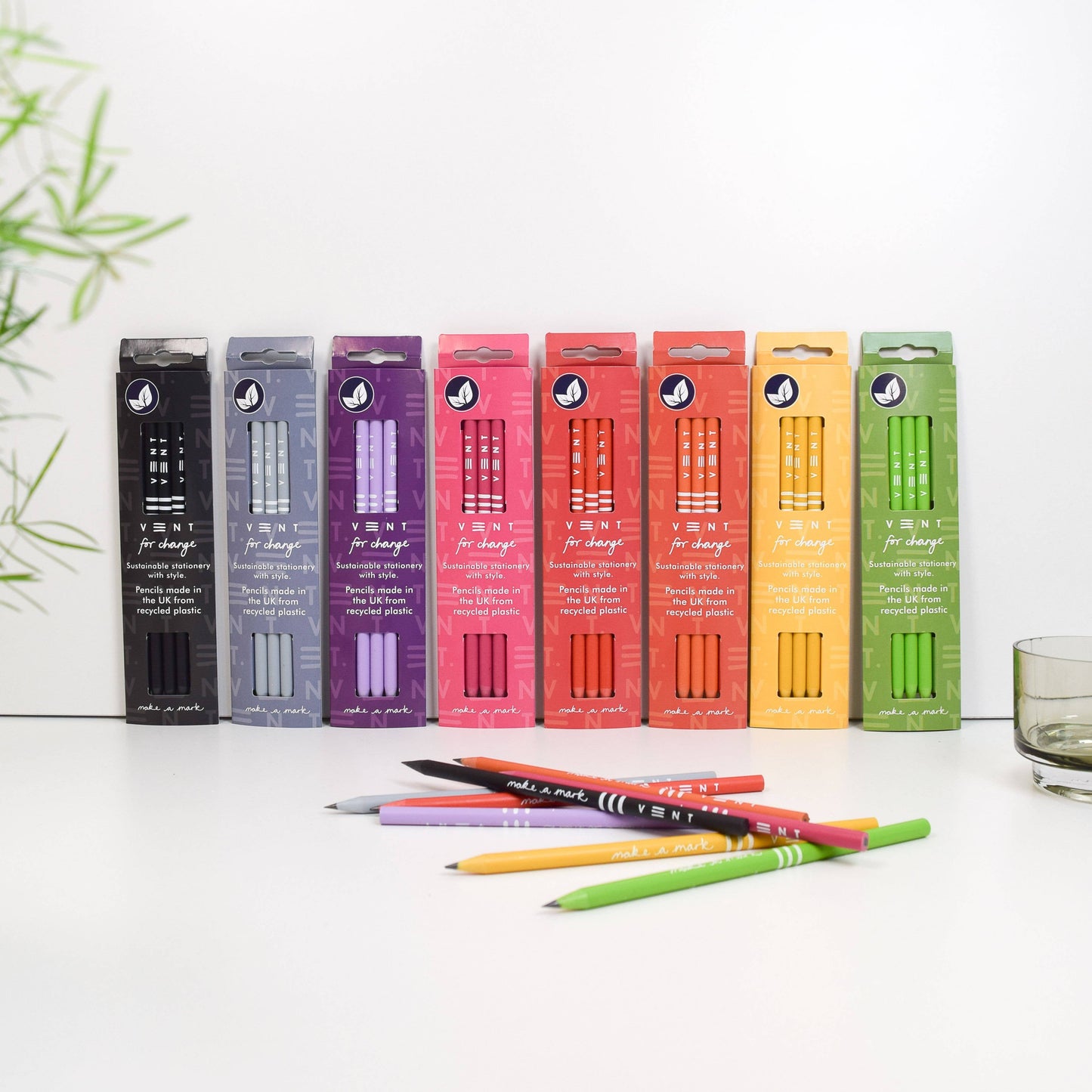 Three Dusty Blue recycled pencils displayed with eco-friendly background