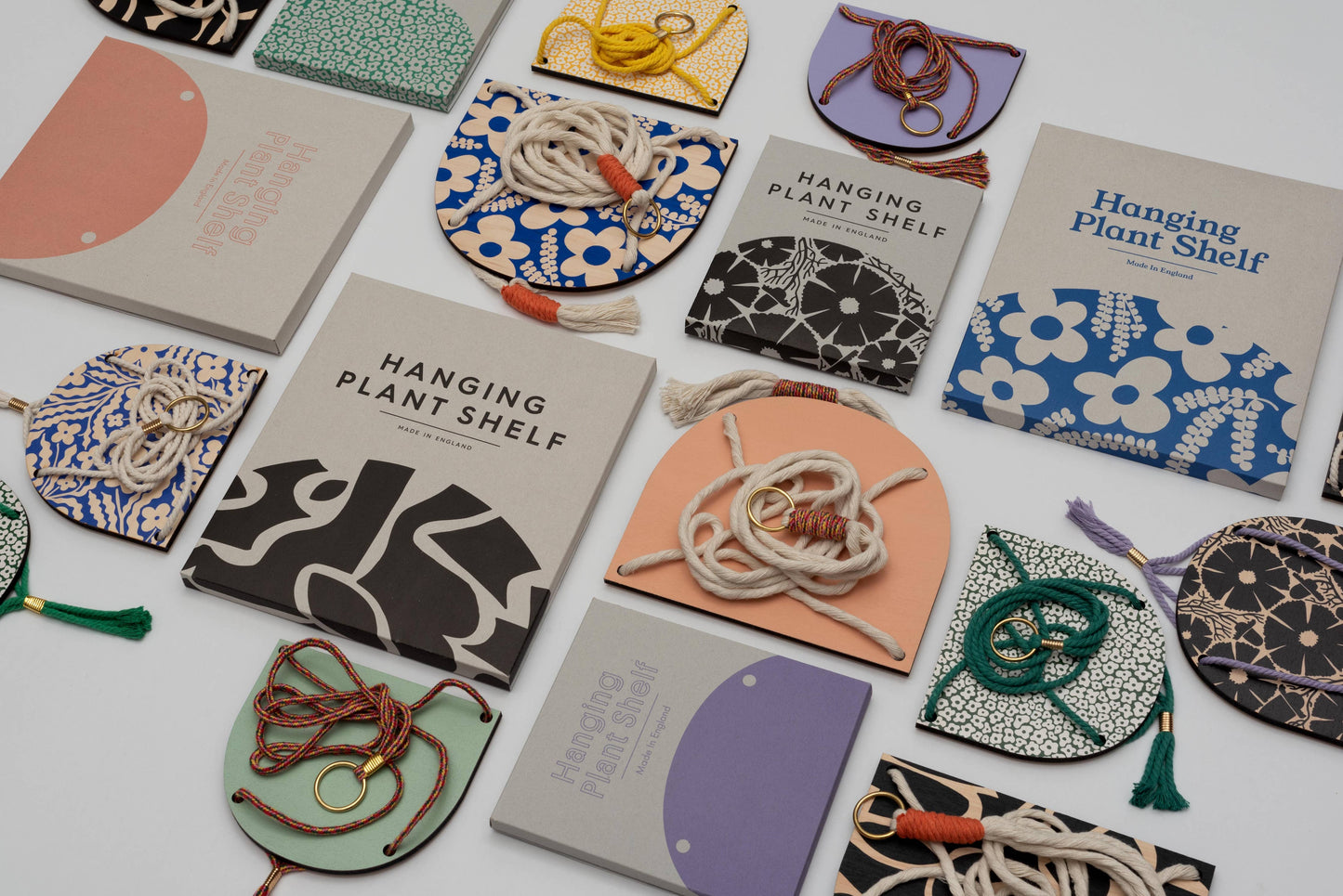 Packaging and plant shelves shown by Studio Wald, showing their whole plant shelf range.