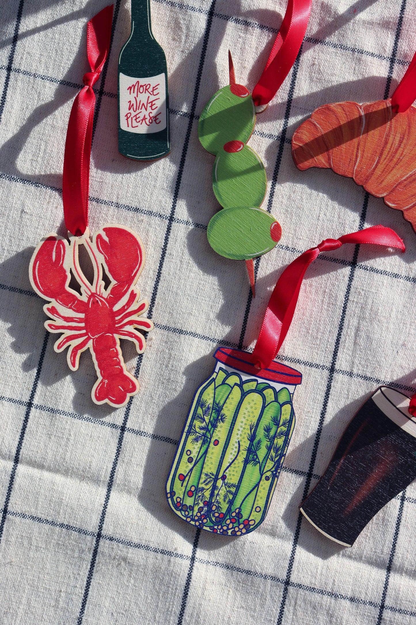 Playful Pickle Jar Christmas Decoration with pink ribbon, eco-friendly