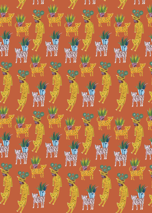 Close-up of the Botanical Tigers print showcasing detailed illustration and recycled paper texture