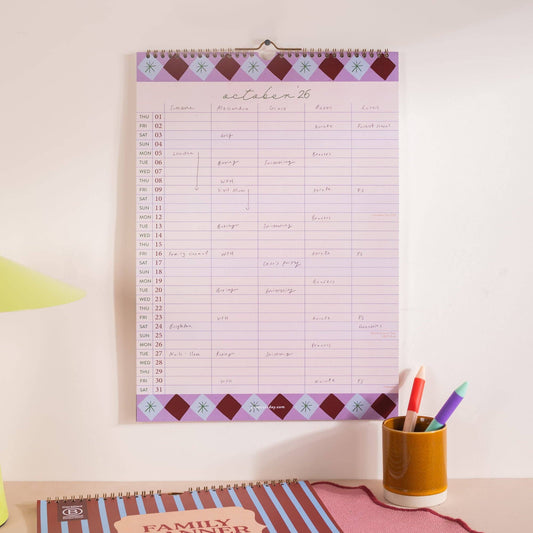 Boho Circus family planner calendar monthly layout with five columns