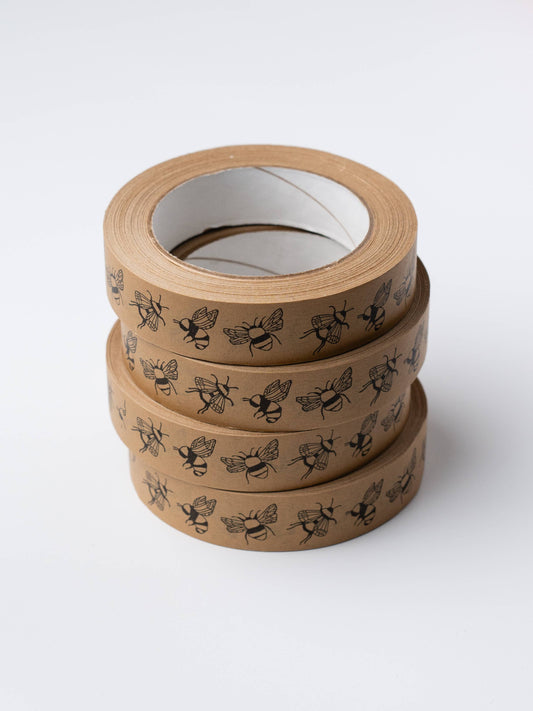 Bumblebee Kraft Paper Tape unrolled, showing strong adhesive and bee pattern