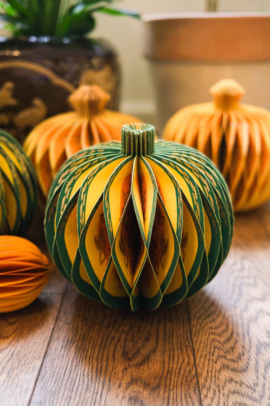 Recycled cotton paper gourd honeycomb decoration, eco-friendly home accent from East End Press.