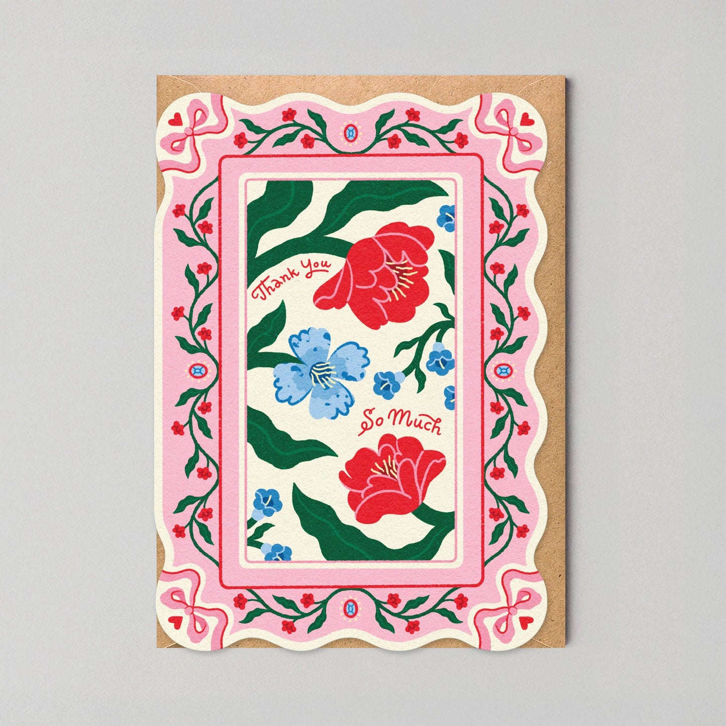 Vibrant die-cut thank you card by Edyta Demurat with playful pop-up and multi-coloured illustration, UK made, eco-friendly.