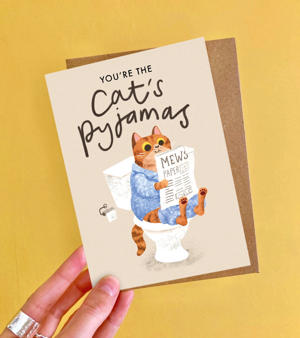Cat's Pyjamas greeting card with recycled kraft envelope