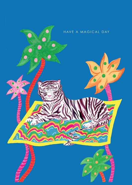 Magical Tiger birthday card with accompanying recycled kraft envelope