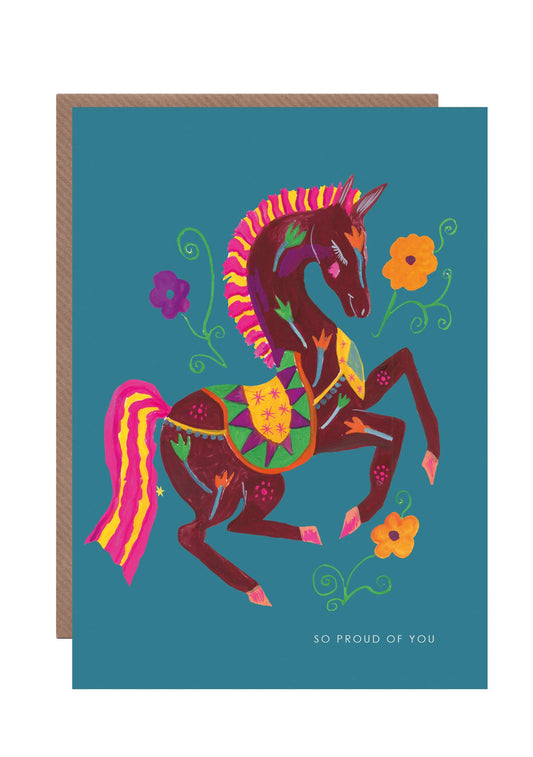 Sustainably sourced Proud Horse congratulations card with recycled kraft envelope