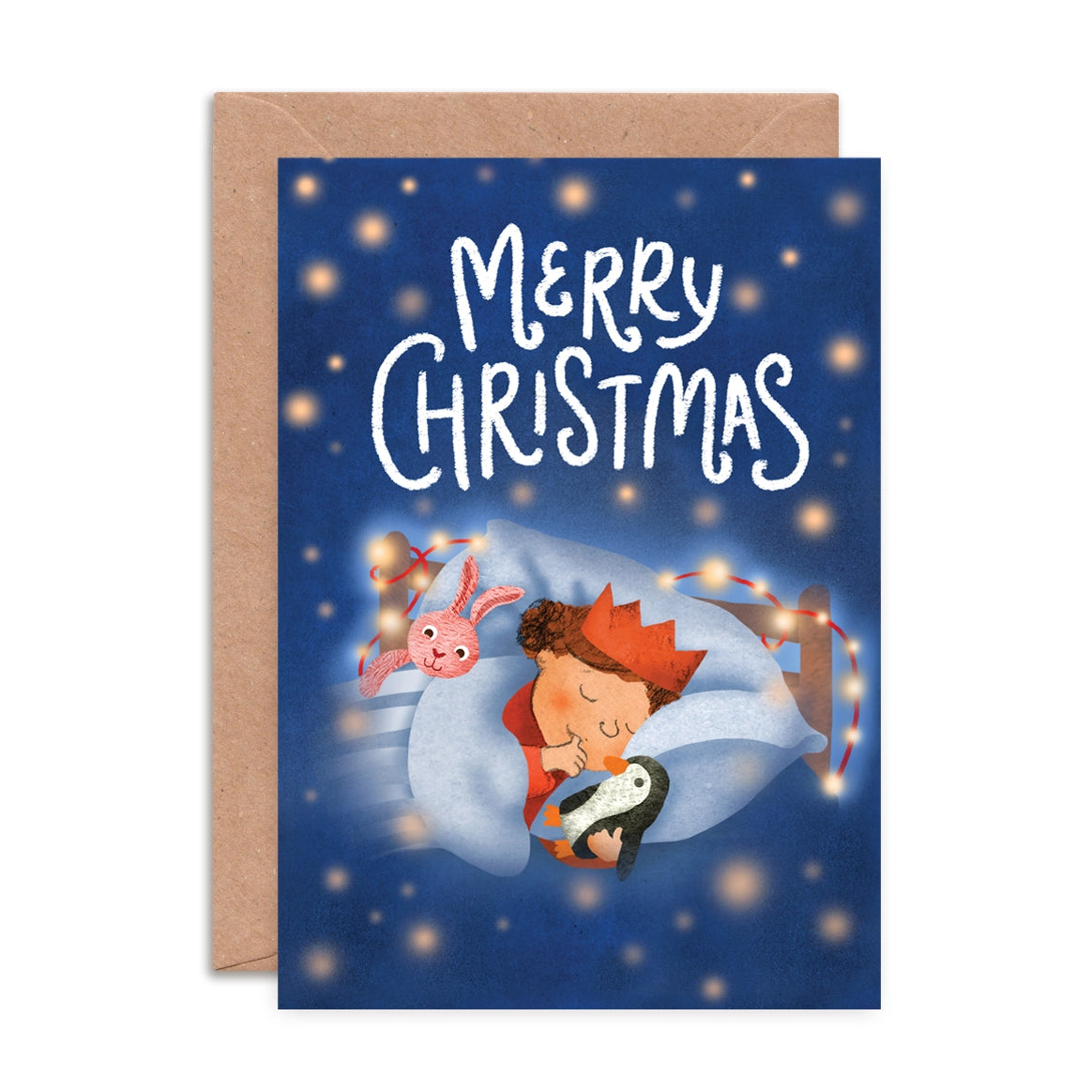 Box set of six A6 illustrated Christmas cards by Emily Nash, each featuring a different festive family scene, with recycled kraft envelopes in a cardboard presentation box.
