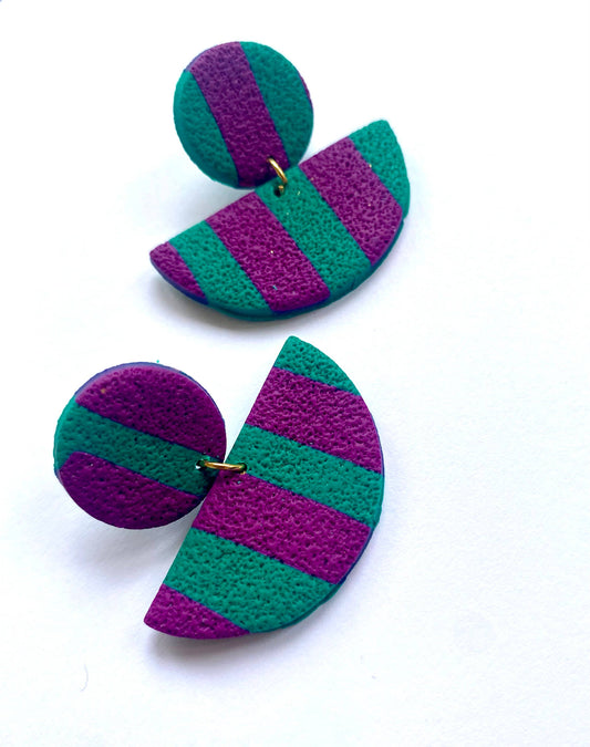 Close up of Bronte handmade polymer clay stack earrings