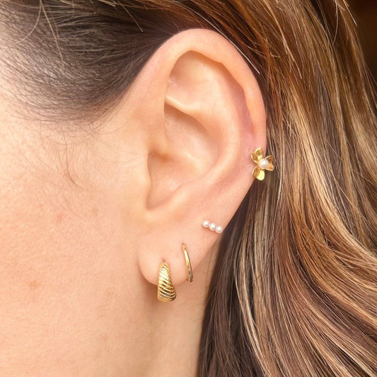 Sterling Silver Flower Pearl Micro Hoops, elegant pearl detail for stacking