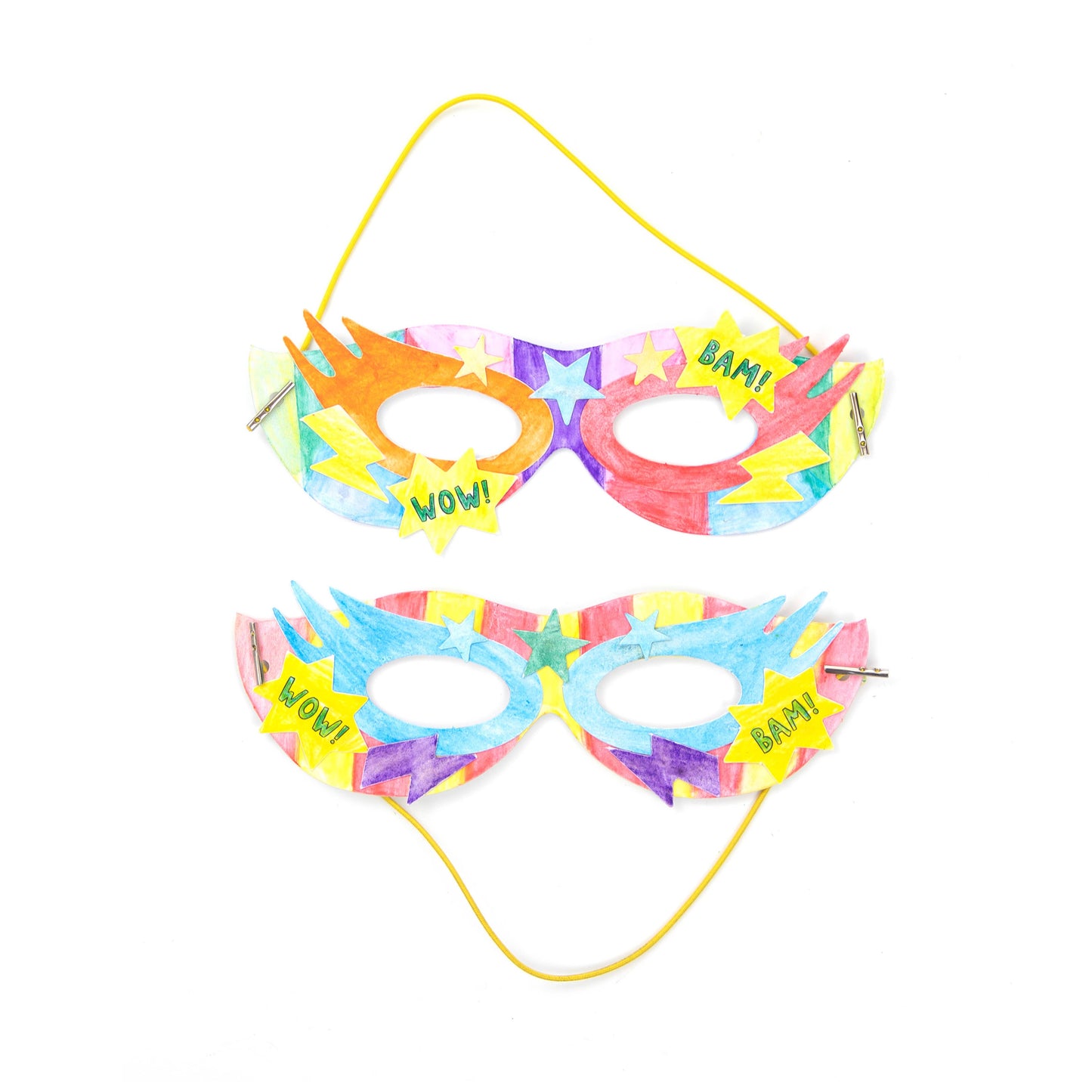 Group of children playing with their handmade superhero masks