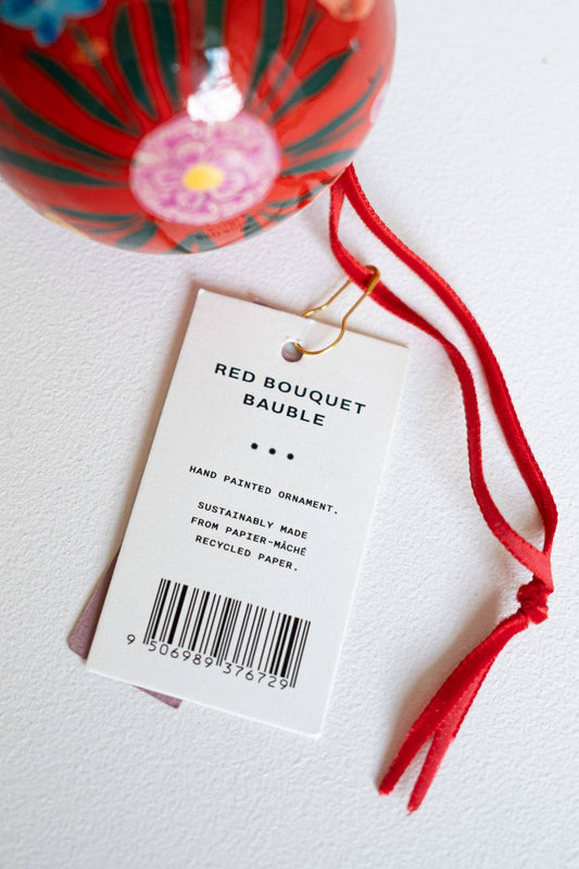Hand-painted Red Bouquet Bauble by East End Press, recycled papier mâché Christmas ornament