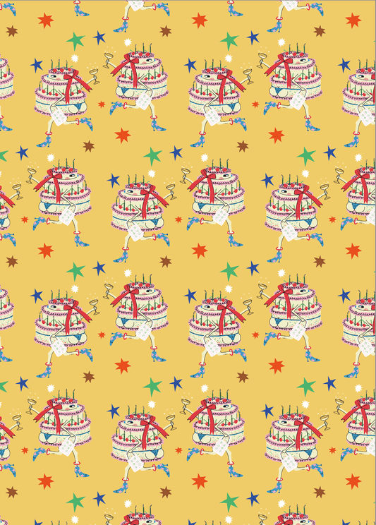 Detail of eco-friendly Cake in Boots wrapping paper printed in the UK