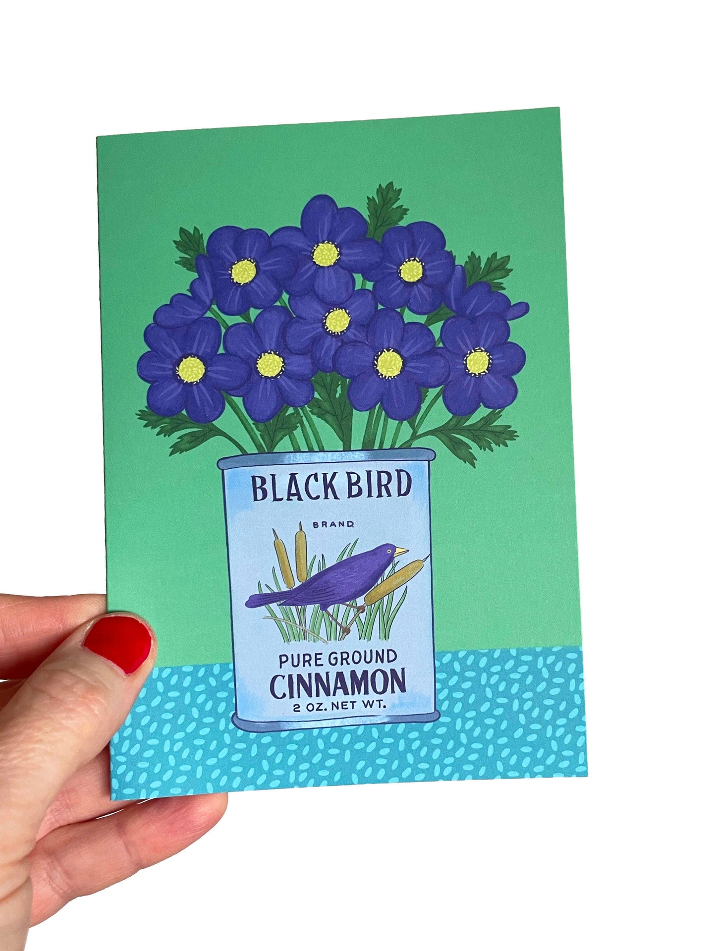 A6 Green Card featuring Anemone illustration with a kraft envelope