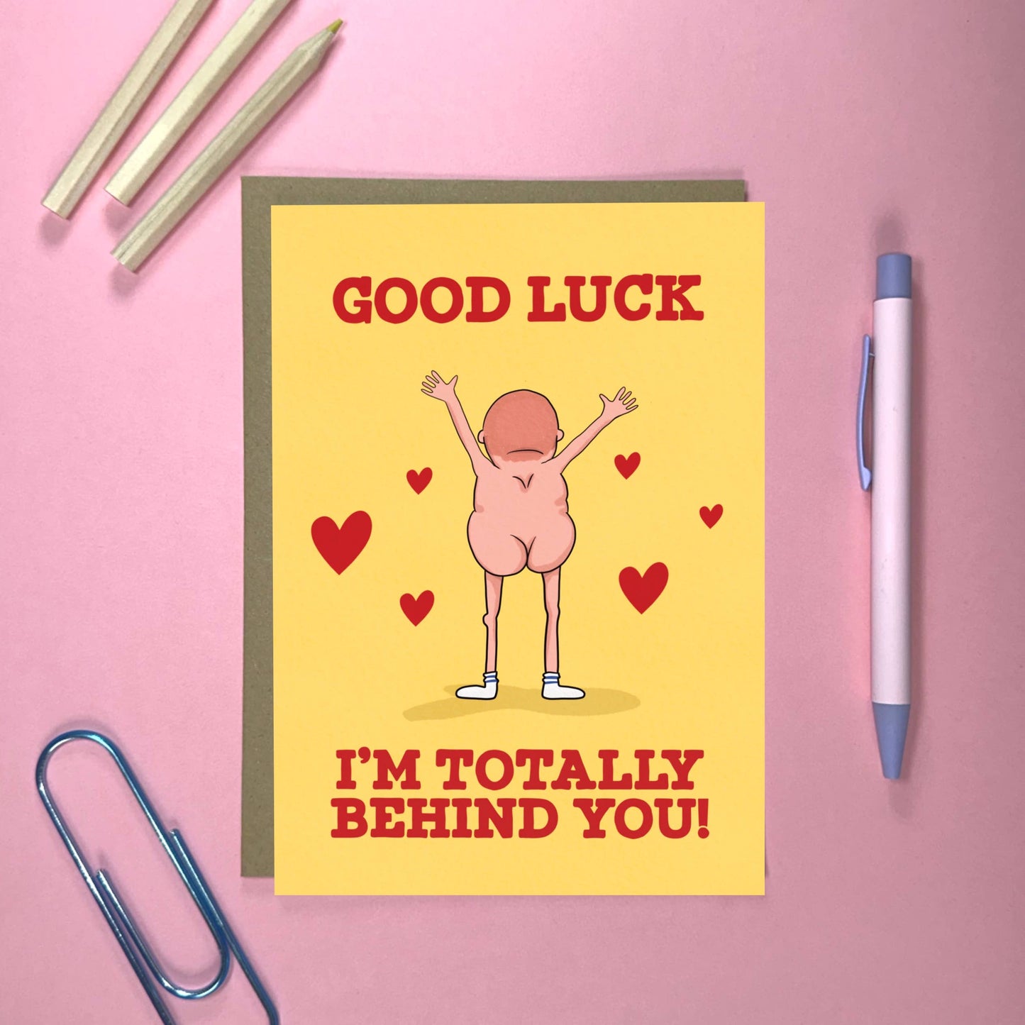 Humorous Good Luck Card with Kraft Envelope - Detail