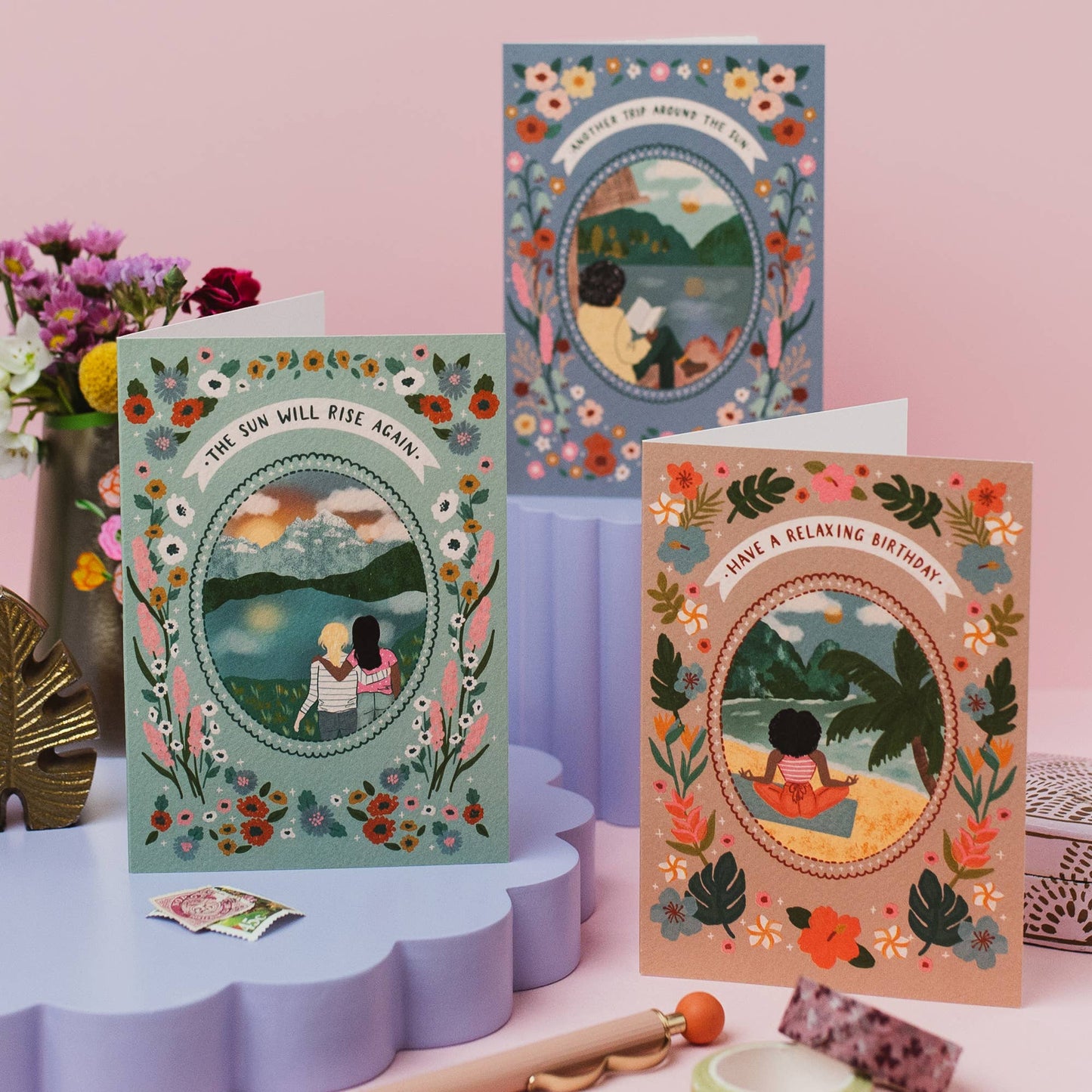 Group of illustrated cards from the Wild Women collection