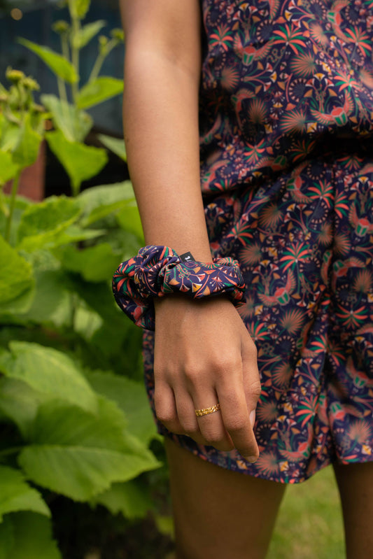 Sustainable Navy Blue Scrunchie handmade in the UK