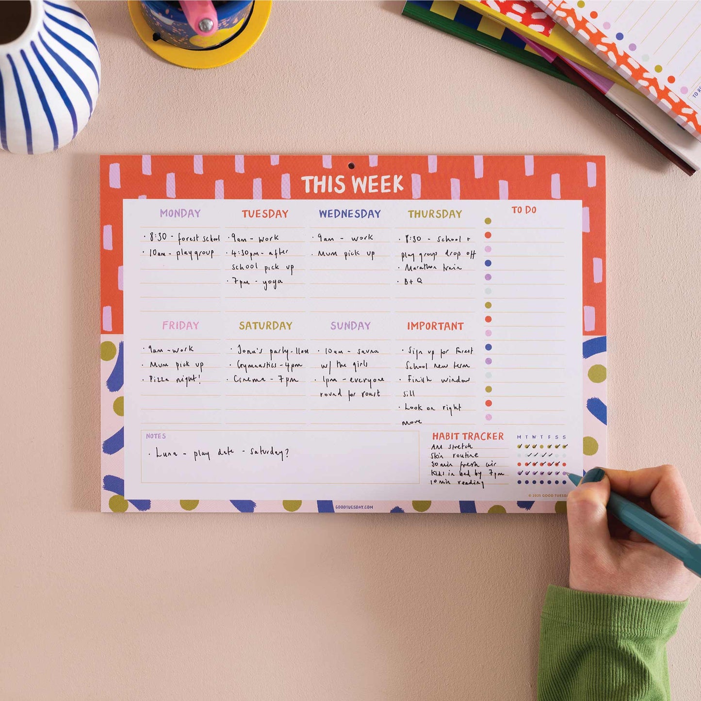 A4 Weekly Planner Pad | Habit Tracker | Colour Flow