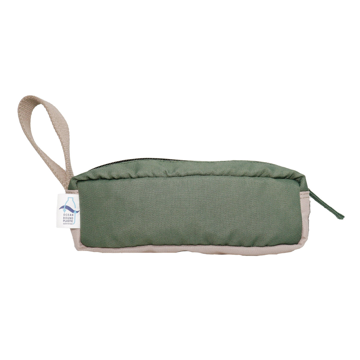 Sage green recycled pencil case styled with stationery