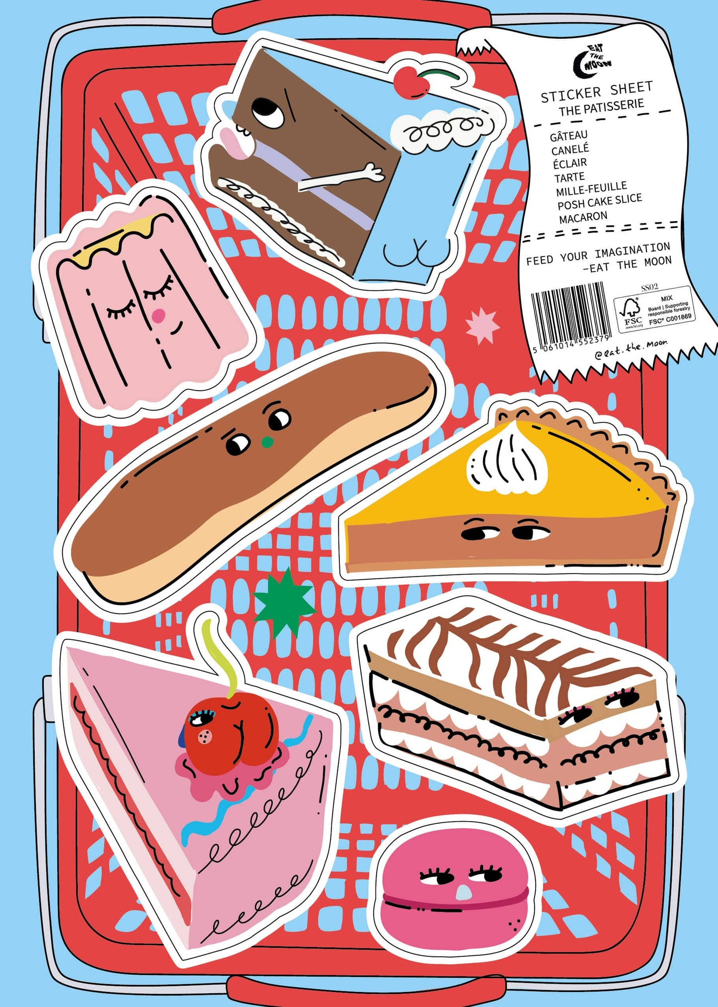 Eat the Moon The Patisserie A5 Sticker Sheet with illustrated bakery treats