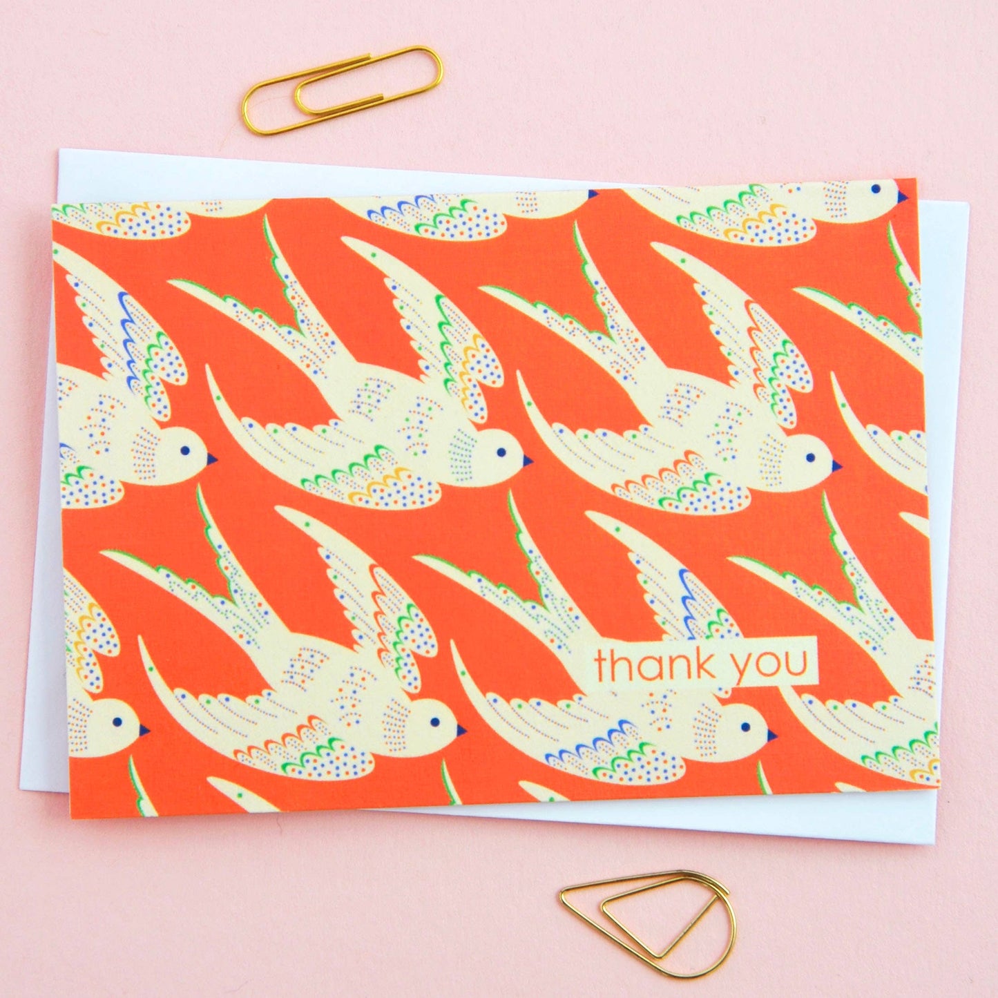 Pack of 8 bird-themed thank you notecards, each with a different illustration, printed on UK-made 350gsm matt card with envelopes included.