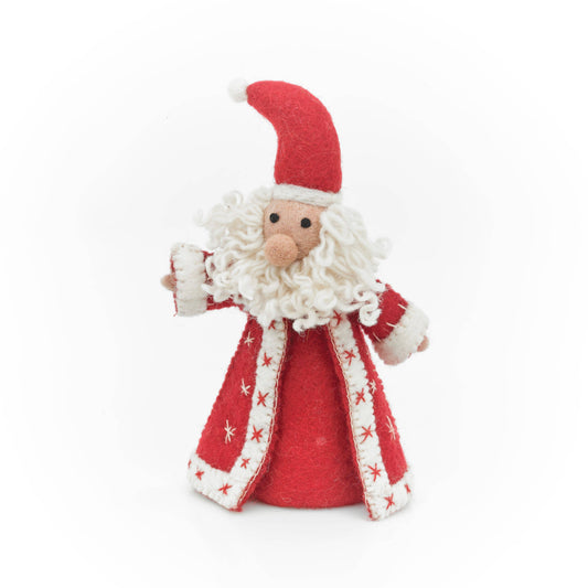 Handmade felt Jolly Santa Christmas tree topper by Felt So Good, eco-friendly and biodegradable decoration with red coat and wool beard