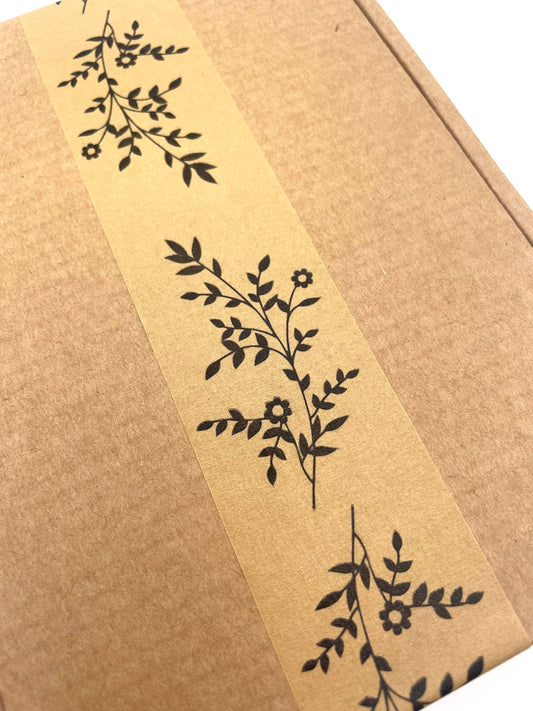 Close-up of the wildflower pattern on eco-friendly kraft paper tape