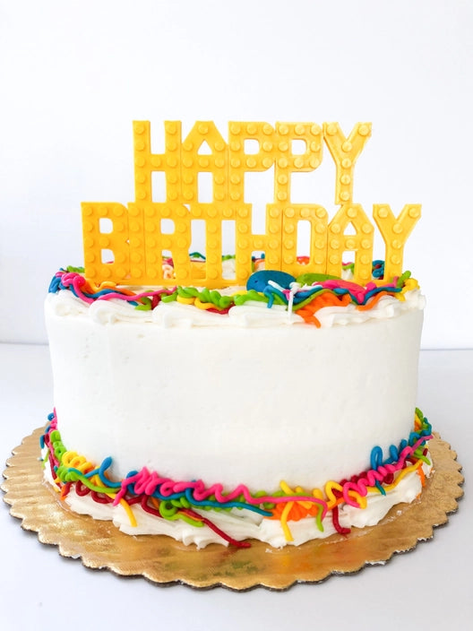 Sustainable birthday cake decoration, reusable brick style
