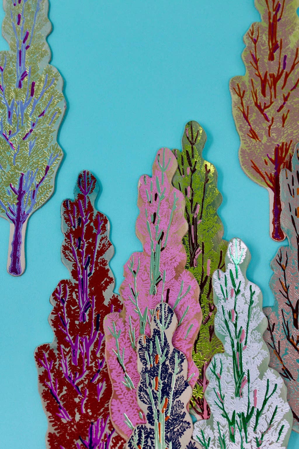 Collection of colourful handmade leather bookmarks made in Cambridge