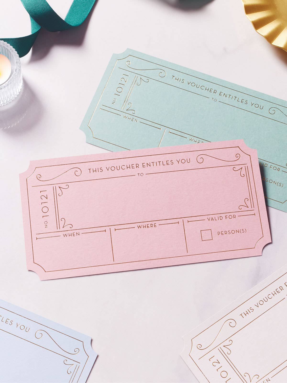 Hot Foil Golden Vouchers - Set of 3 for Experience Gifting